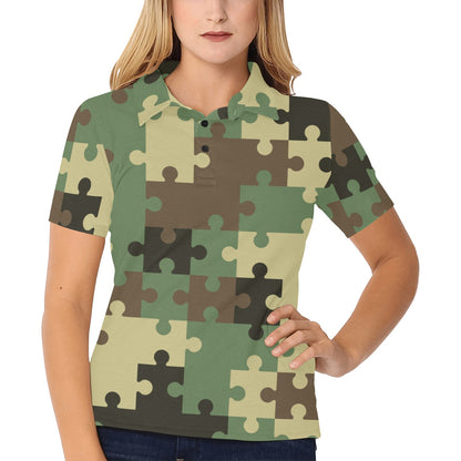 Puzzle Camo Pattern Print Design A03 Women's Polo Shirt