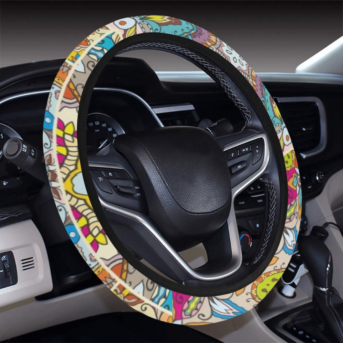 Patchwork Print Design LKS402 Steering Wheel Cover with Elastic Edge