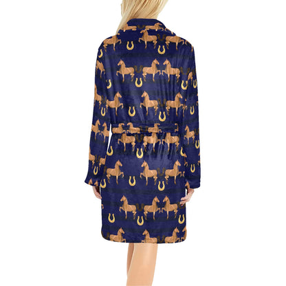 Horse Luxury Themed Pattern Print Women's Fleece Robe