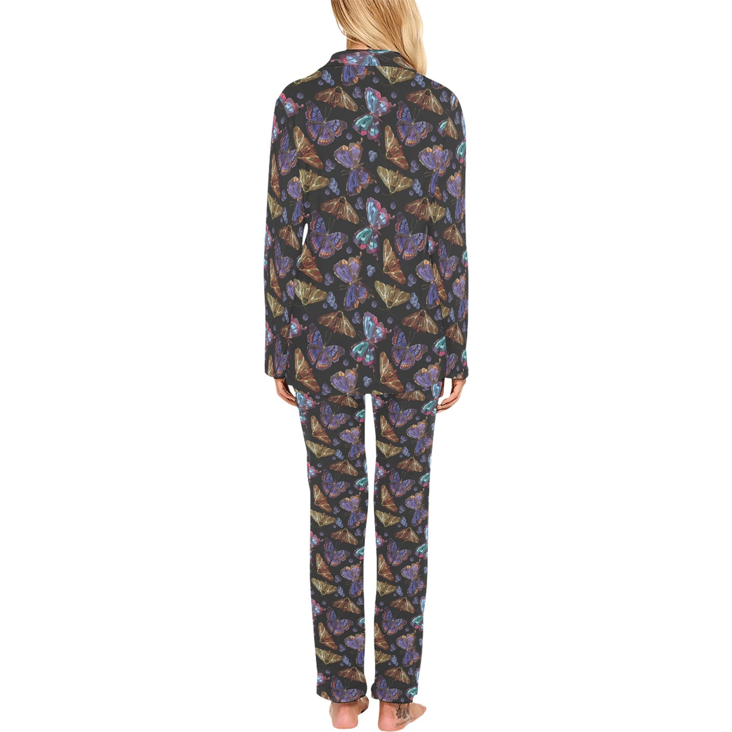 Butterfly Pattern Print Design 013 Women's Long Pajama Set
