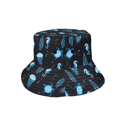 Sea Turtle Jelly Fish Sea Horse Print Design LKS3014 Unisex Bucket Hat