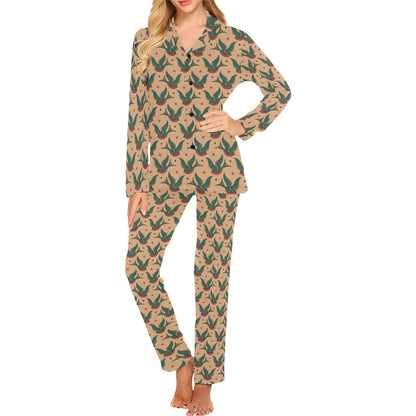 Old School Tattoo Swallow Design Women's Long Pajama Set
