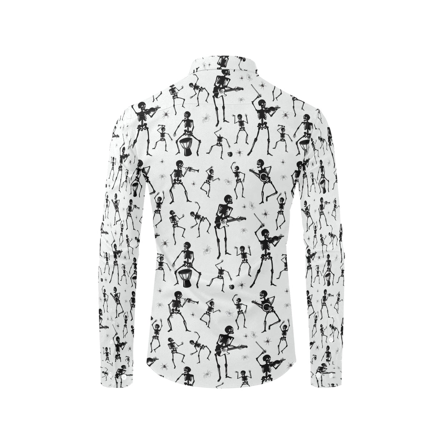 Skeleton Music Player Print Design LKS303 Men's Long Sleeve Dress Shirt