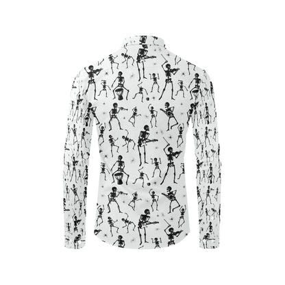 Skeleton Music Player Print Design LKS303 Men's Long Sleeve Dress Shirt