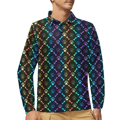 Paw Rainbow Print Long Sleeve Polo Shirt For Men's