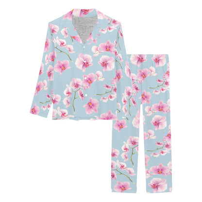 Orchid Pattern Print Design A01 Women's Long Pajama Set