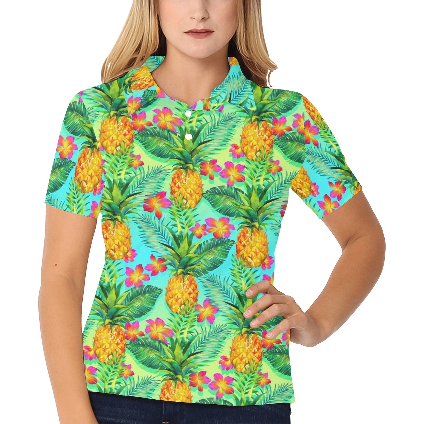 Pineapple Pattern Print Design PP010 Women's Polo Shirt