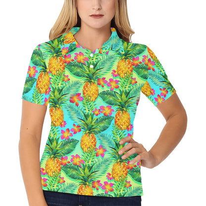 Pineapple Pattern Print Design PP010 Women's Polo Shirt