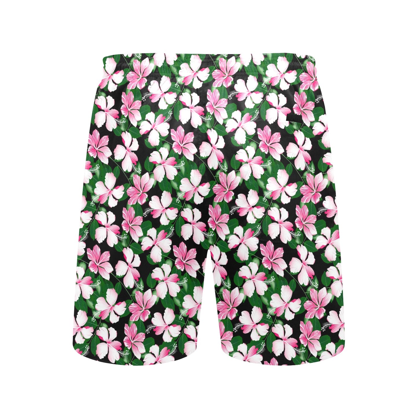 Hibiscus Pink Flower Hawaiian Print Men's Swim Trunks Beach Shorts