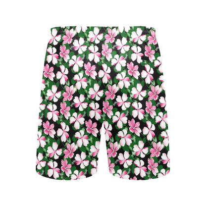 Hibiscus Pink Flower Hawaiian Print Men's Swim Trunks Beach Shorts