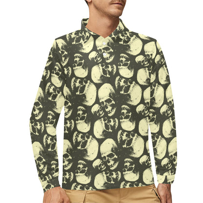 Skull Print Design LKS302 Long Sleeve Polo Shirt For Men's
