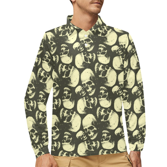 Skull Print Design LKS302 Long Sleeve Polo Shirt For Men's