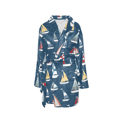 Sailing Ships Pattern Print Design A04 Women's Fleece Robe