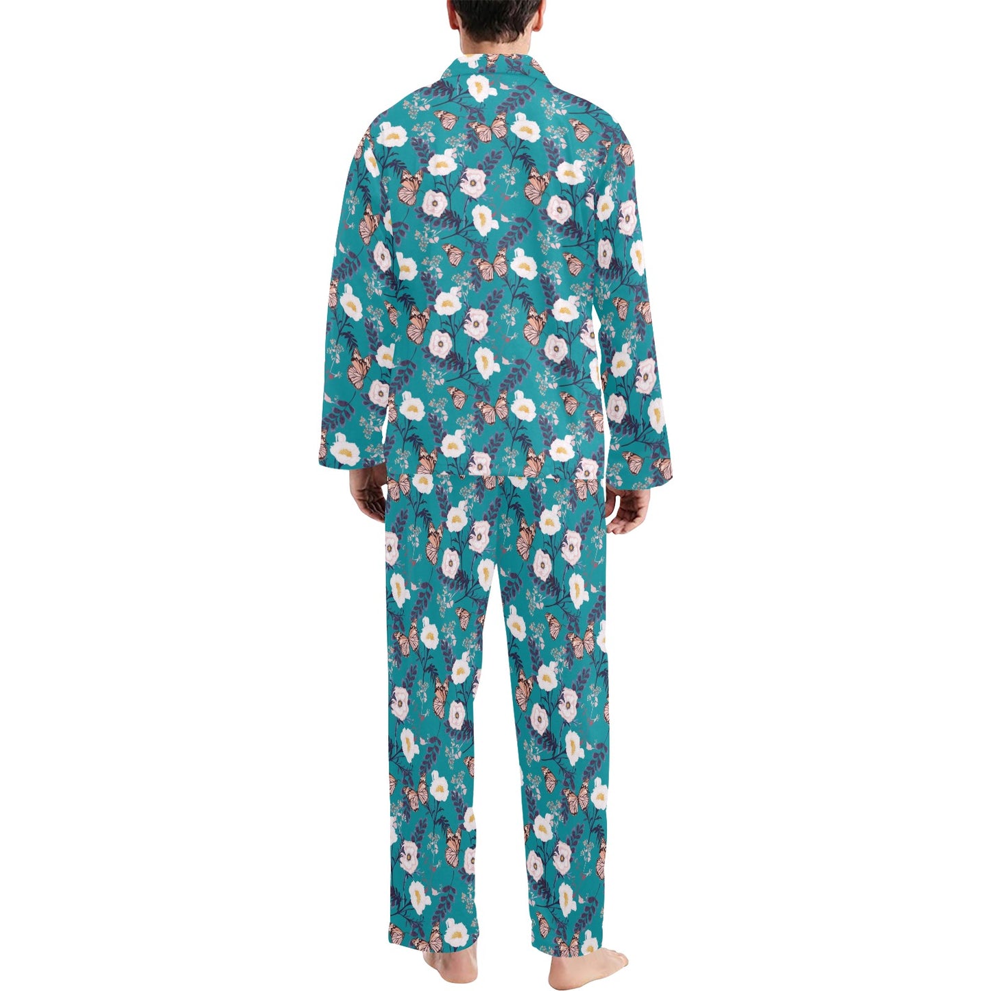 Butterfly Pattern Print Design 012 Men's Long Pajama Set