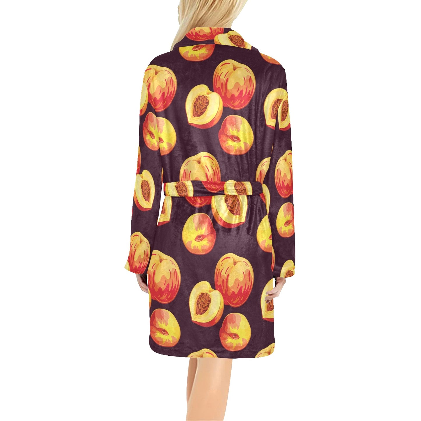 Peach Pattern Print Design A04 Women's Fleece Robe