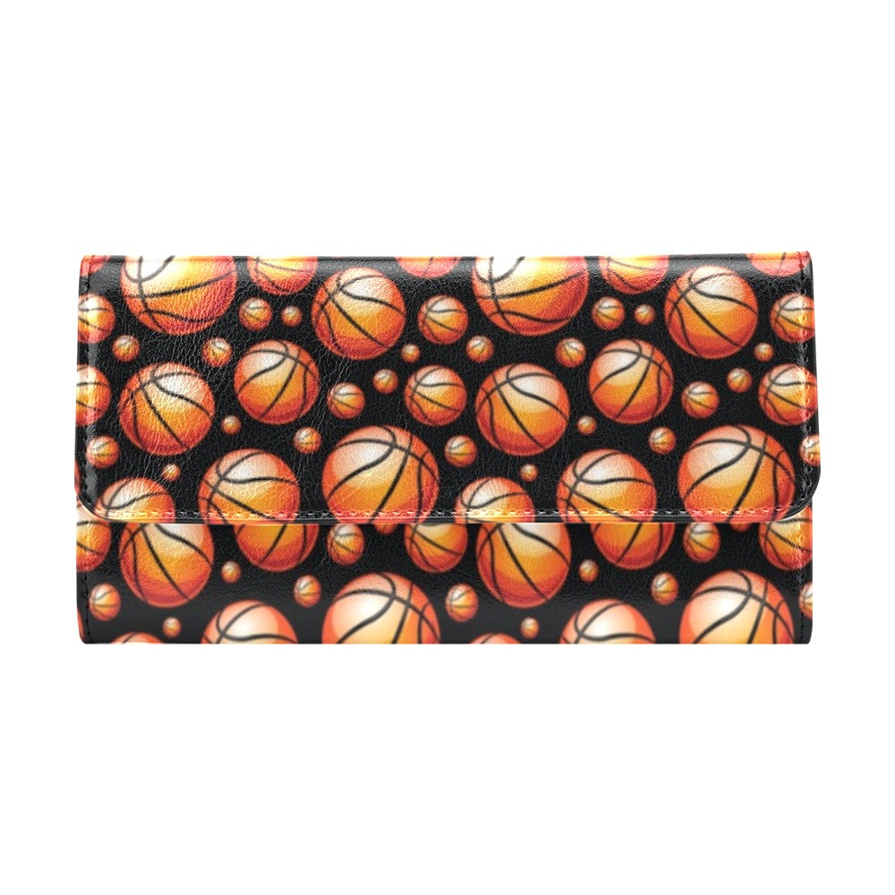 Basketball Black Background Pattern Women's Trifold Wallet