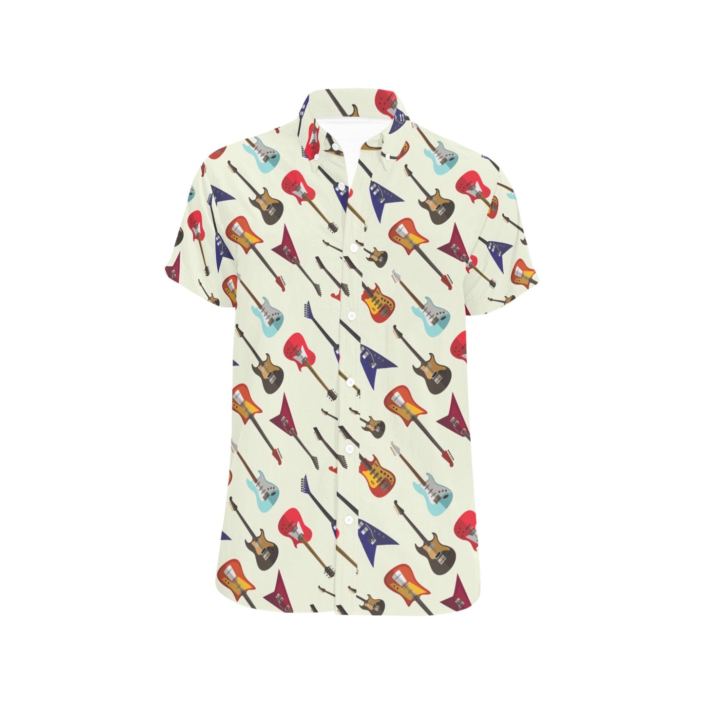 Electric Guitar Print Design LKS404 Men Short Sleeve Button Up Shirt