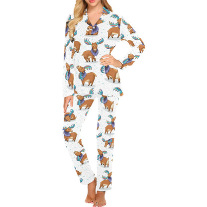 Moose Cute Pattern Print Design 01 Women's Long Pajama Set