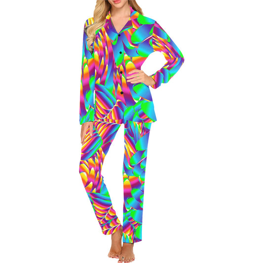 Psychedelic Trippy Pattern Women's Long Pajama Set