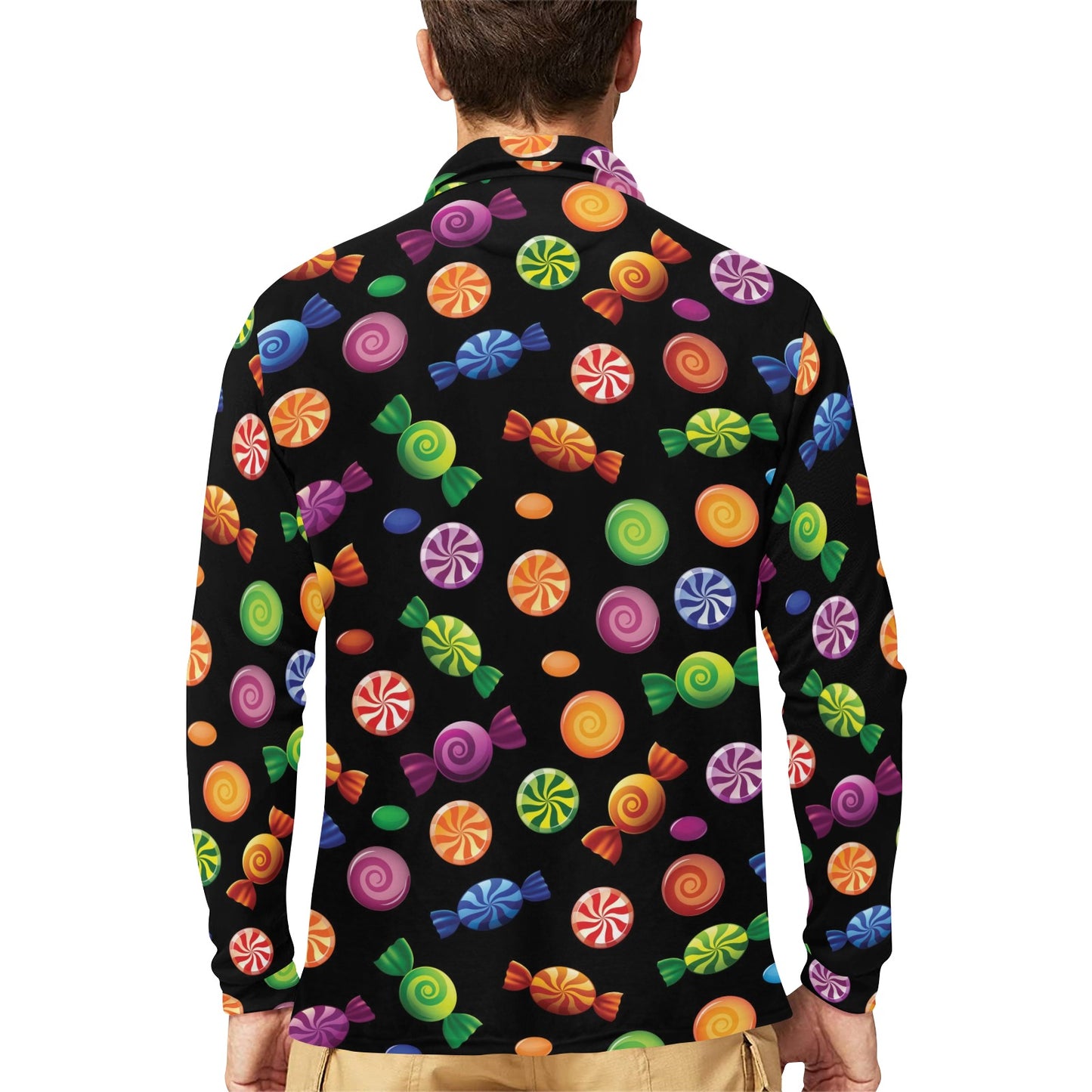 Candy Pattern Print Design 01 Long Sleeve Polo Shirt For Men's