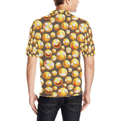 Smiley Face Emoji Print Design LKS303 Men Polo Shirt