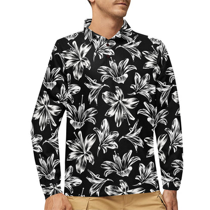 Amaryllis Pattern Print Design AL04 Long Sleeve Polo Shirt For Men's