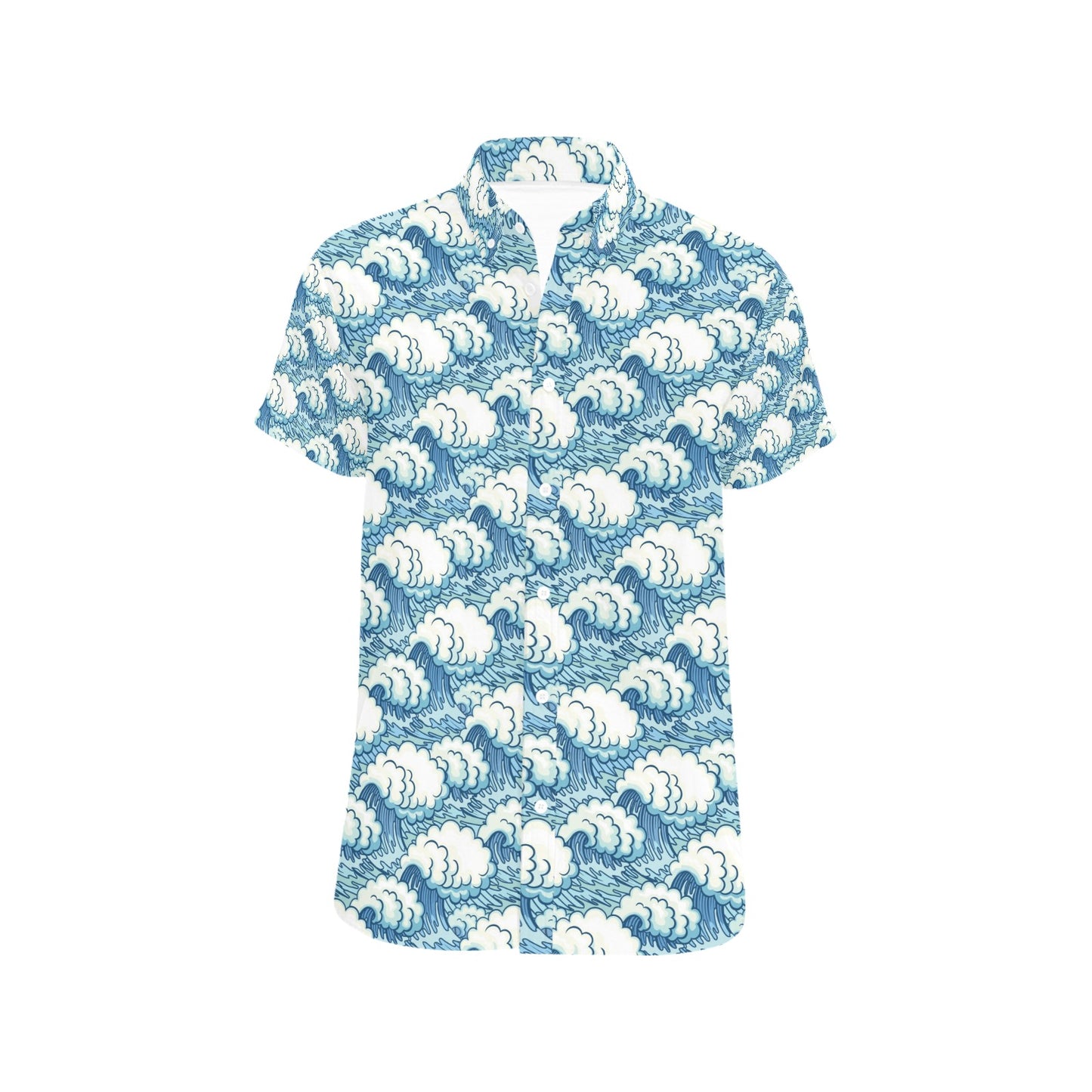 Wave Japan Style Print Design LKS304 Men Short Sleeve Button Up Shirt