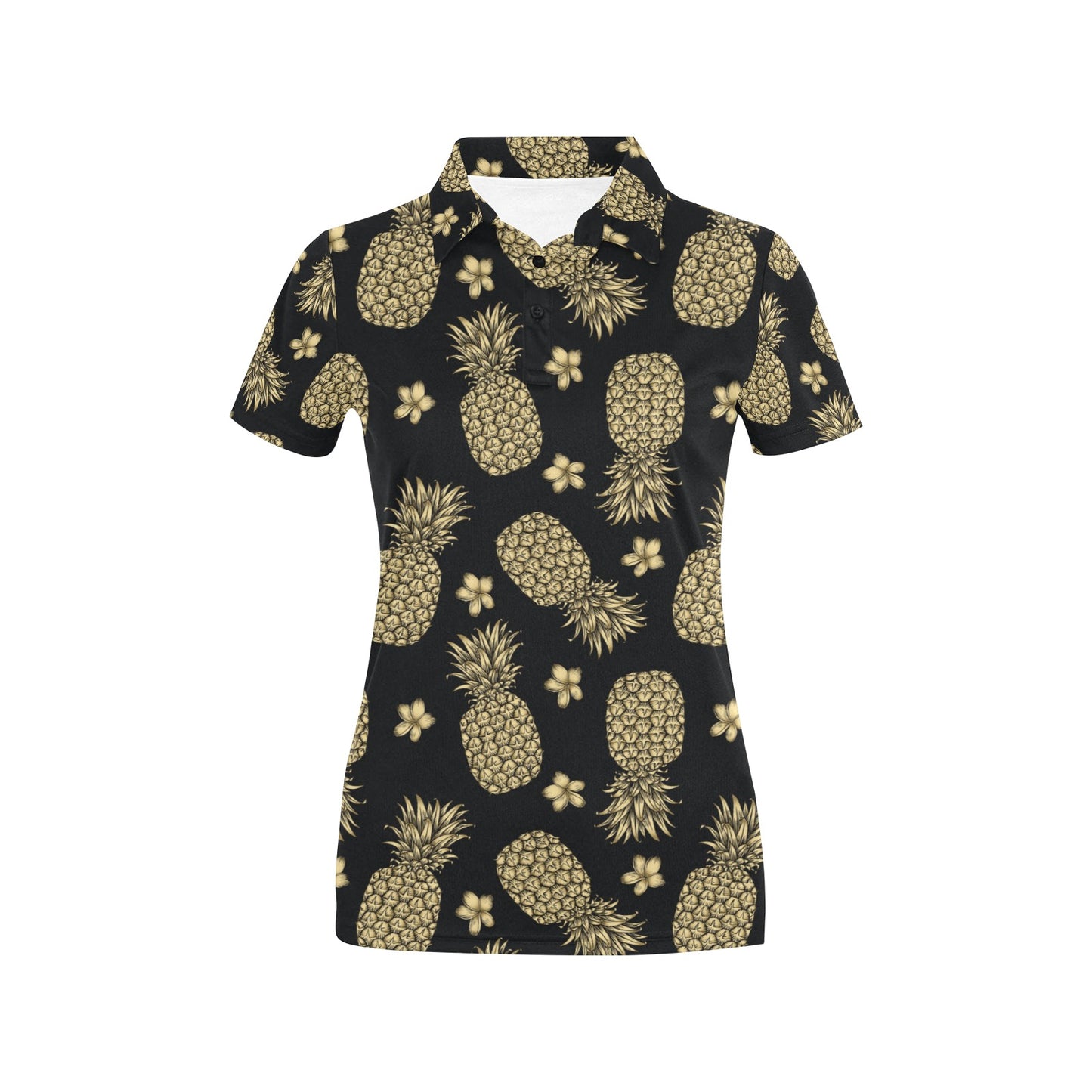 Gold Pineapple Hibiscus Women's Polo Shirt