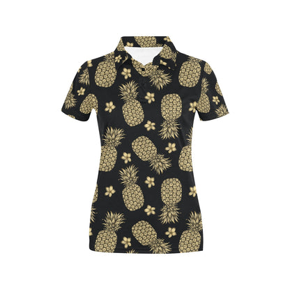 Gold Pineapple Hibiscus Women's Polo Shirt