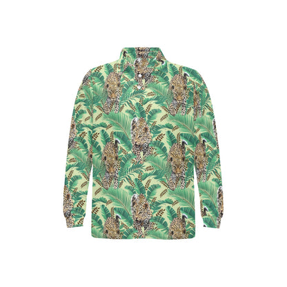 Leopard Pattern Print Design 03 Long Sleeve Polo Shirt For Men's