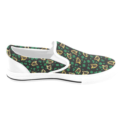 Harp Print Design LKS402 White Slip Ons Canvas Women's Shoes