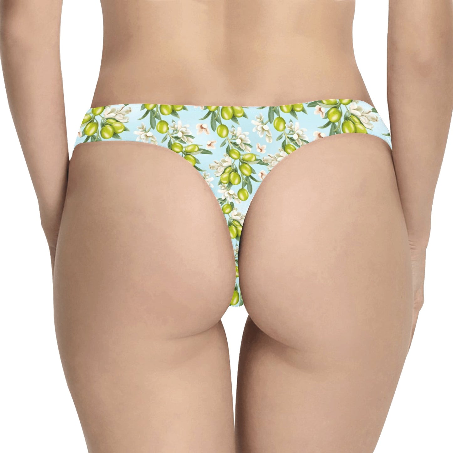 Elegant Olive Floral Print Women's Thongs