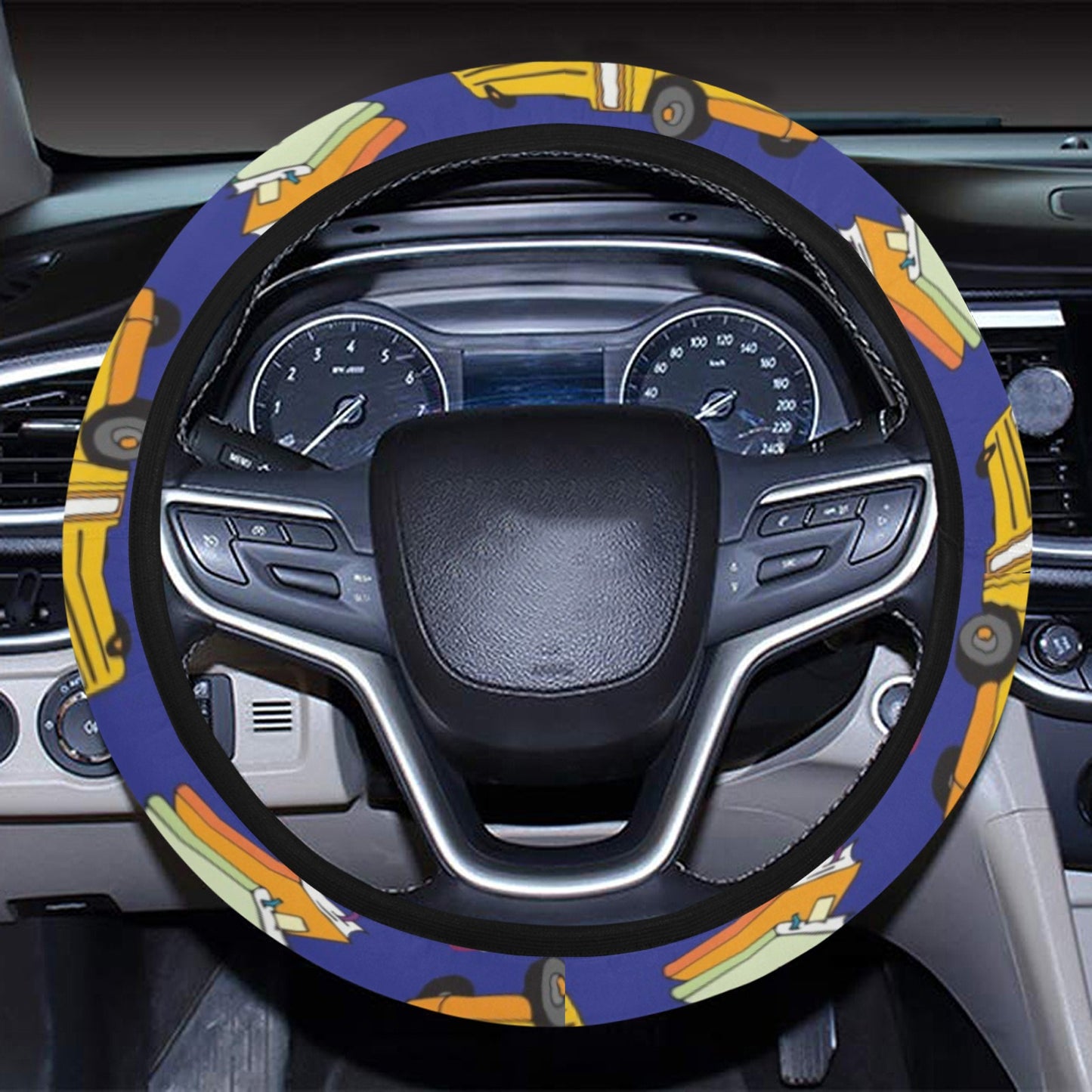 School Bus Print Design LKS307 Steering Wheel Cover with Elastic Edge