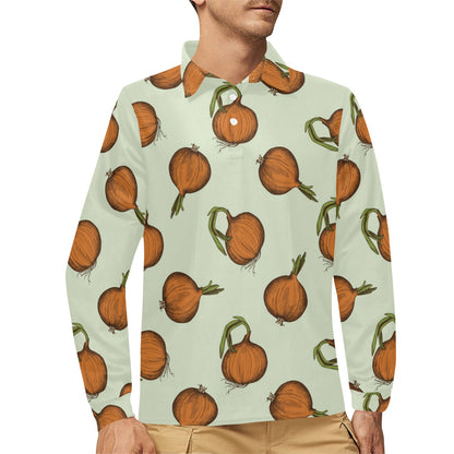 Onion Pattern Print Design A05 Long Sleeve Polo Shirt For Men's