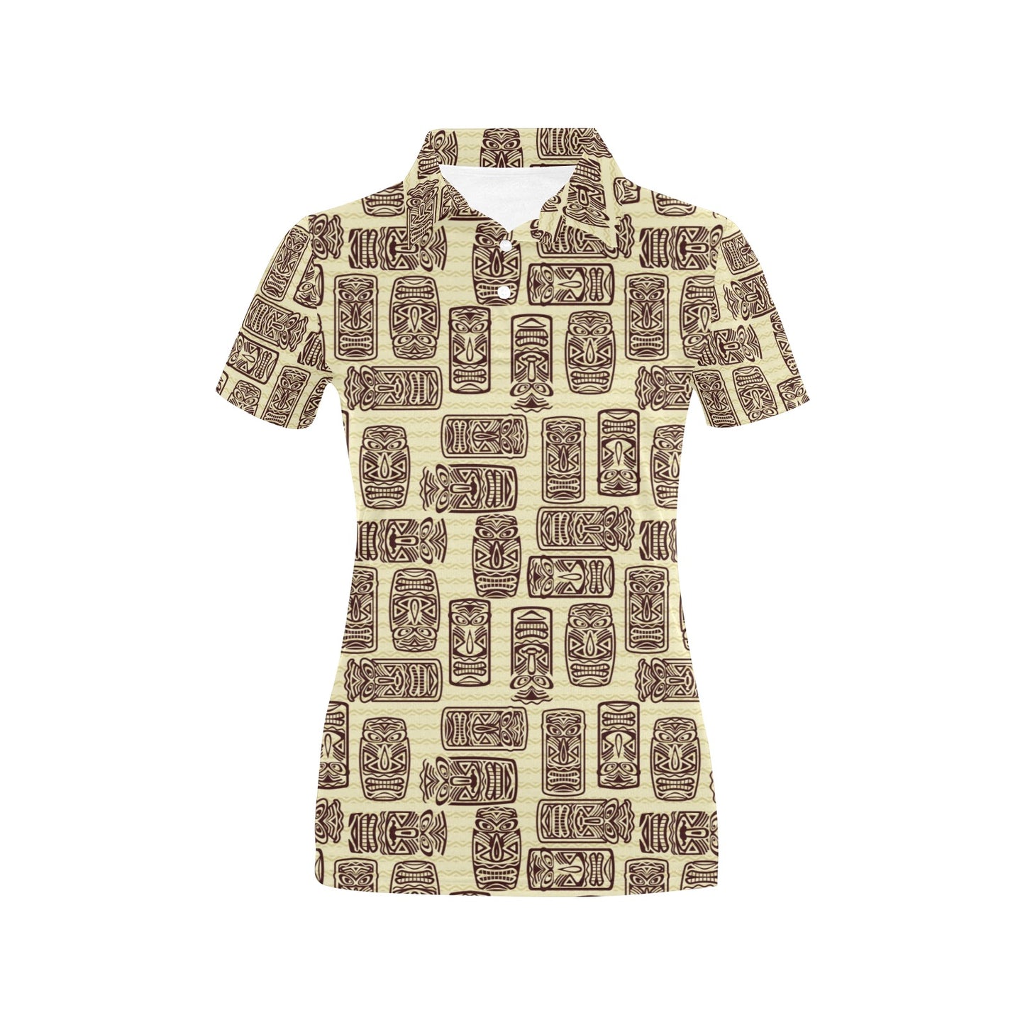 Tiki Brown Mask Print Women's Polo Shirt