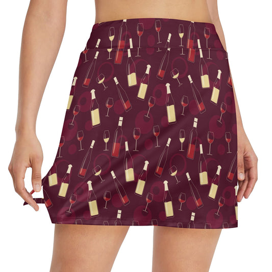 Wine Themed Pattern Print 17" Golf & Pickleball Skort with Pockets