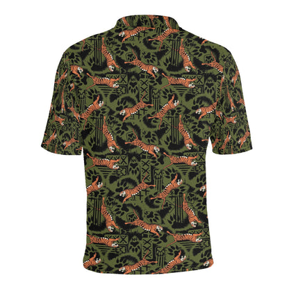 Tiger Pattern Print Design LKS303 Men Polo Shirt