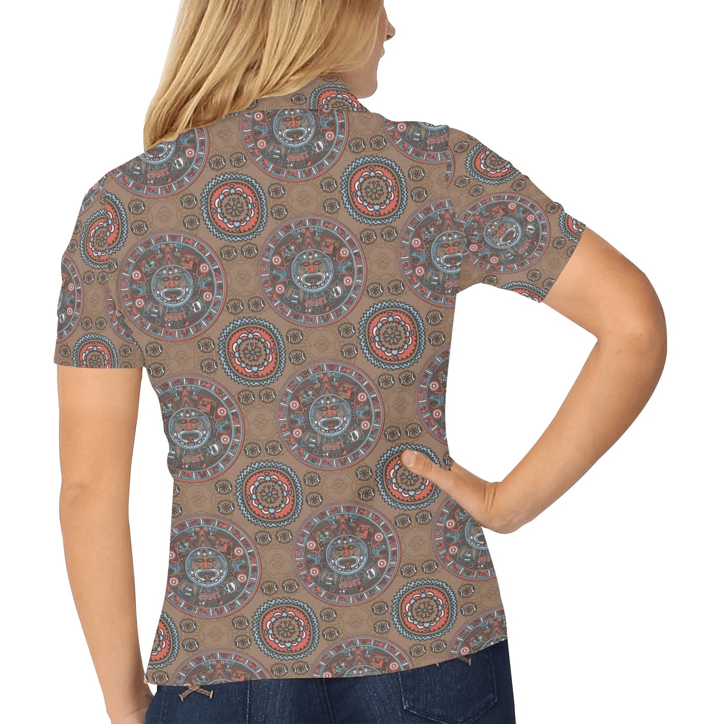 Calendar Aztec Design Print Pattern Women's Polo Shirt