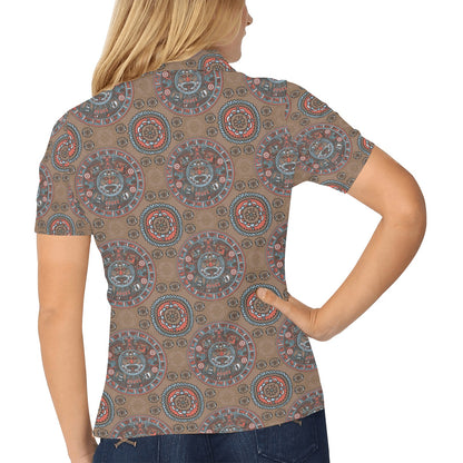 Calendar Aztec Design Print Pattern Women's Polo Shirt