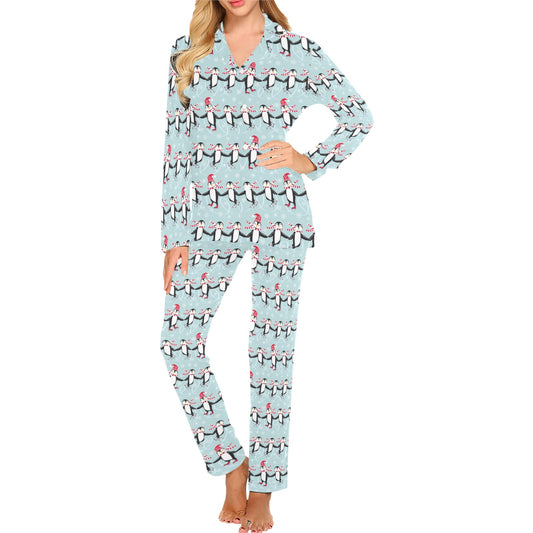 Penguin Sking Design Women's Long Pajama Set