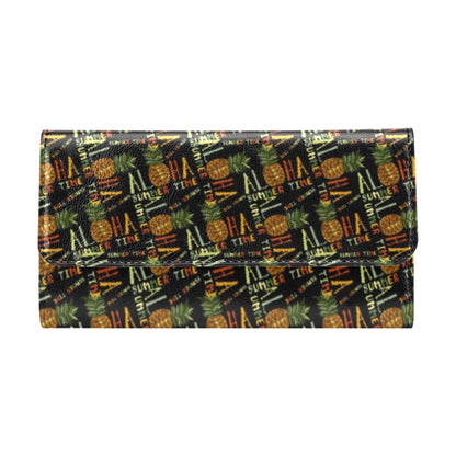 Aloha Hawaii Time Design Themed Print Women's Trifold Wallet