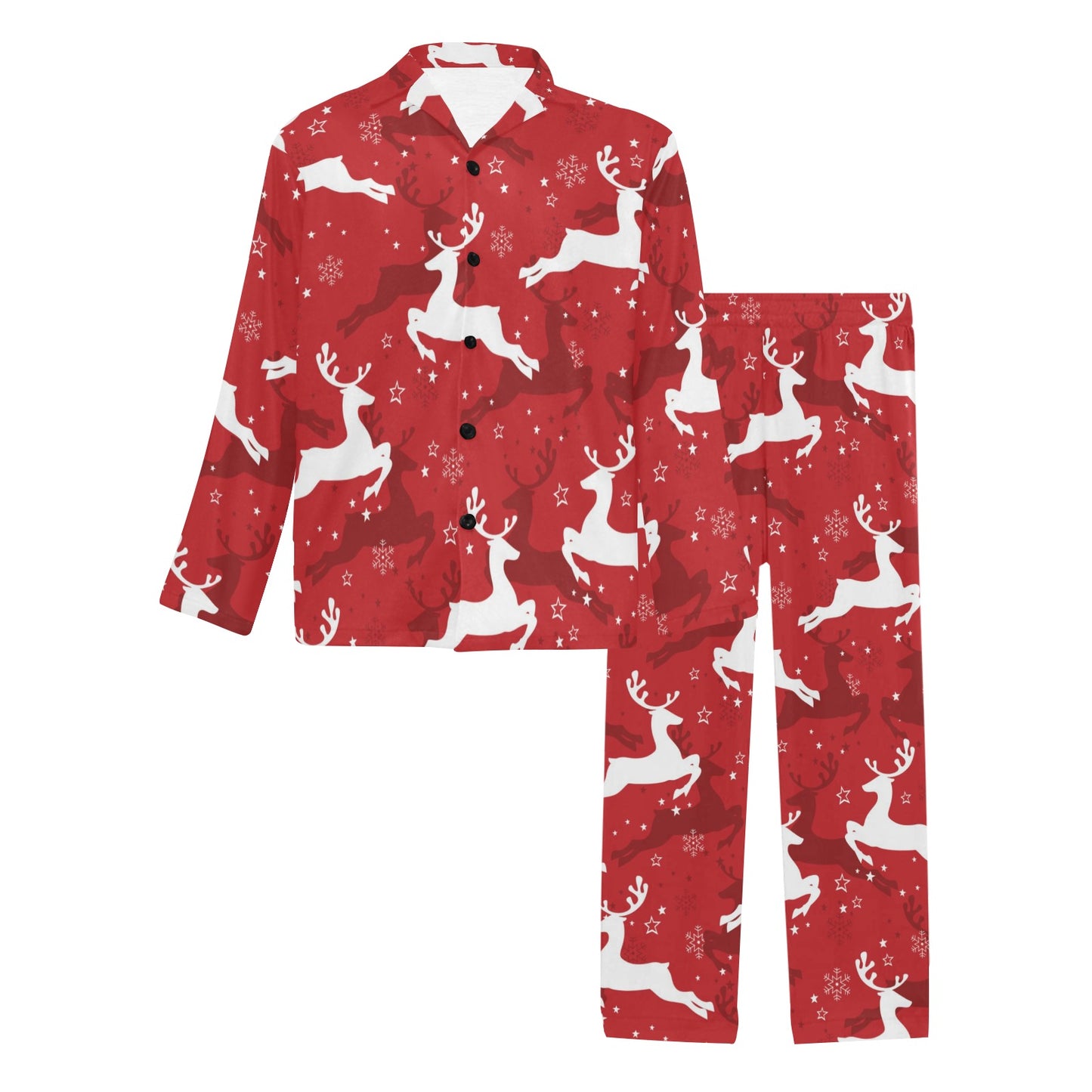 Reindeer Red Pattern Print Design 01 Men's Long Pajama Set