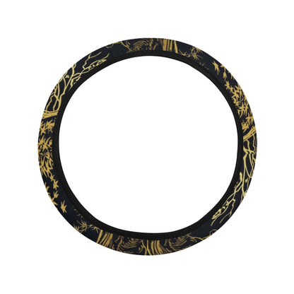 Tiger Gold Print Design LKS307 Steering Wheel Cover with Elastic Edge
