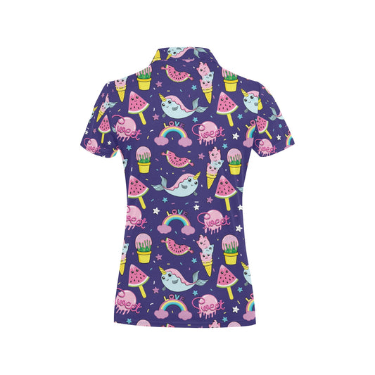 Narwhal Cute Pattern Print Design 02 Women's Polo Shirt