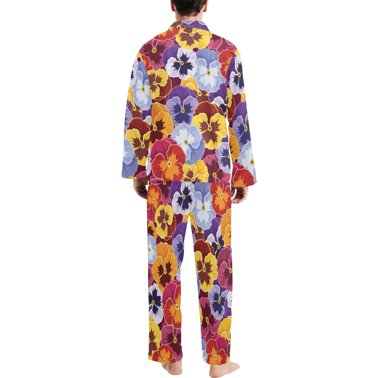Pansy Pattern Print Design PS01 Men's Long Pajama Set
