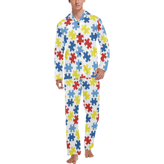Autism Awareness Pattern Print Design 04 Men's Long Pajama Set