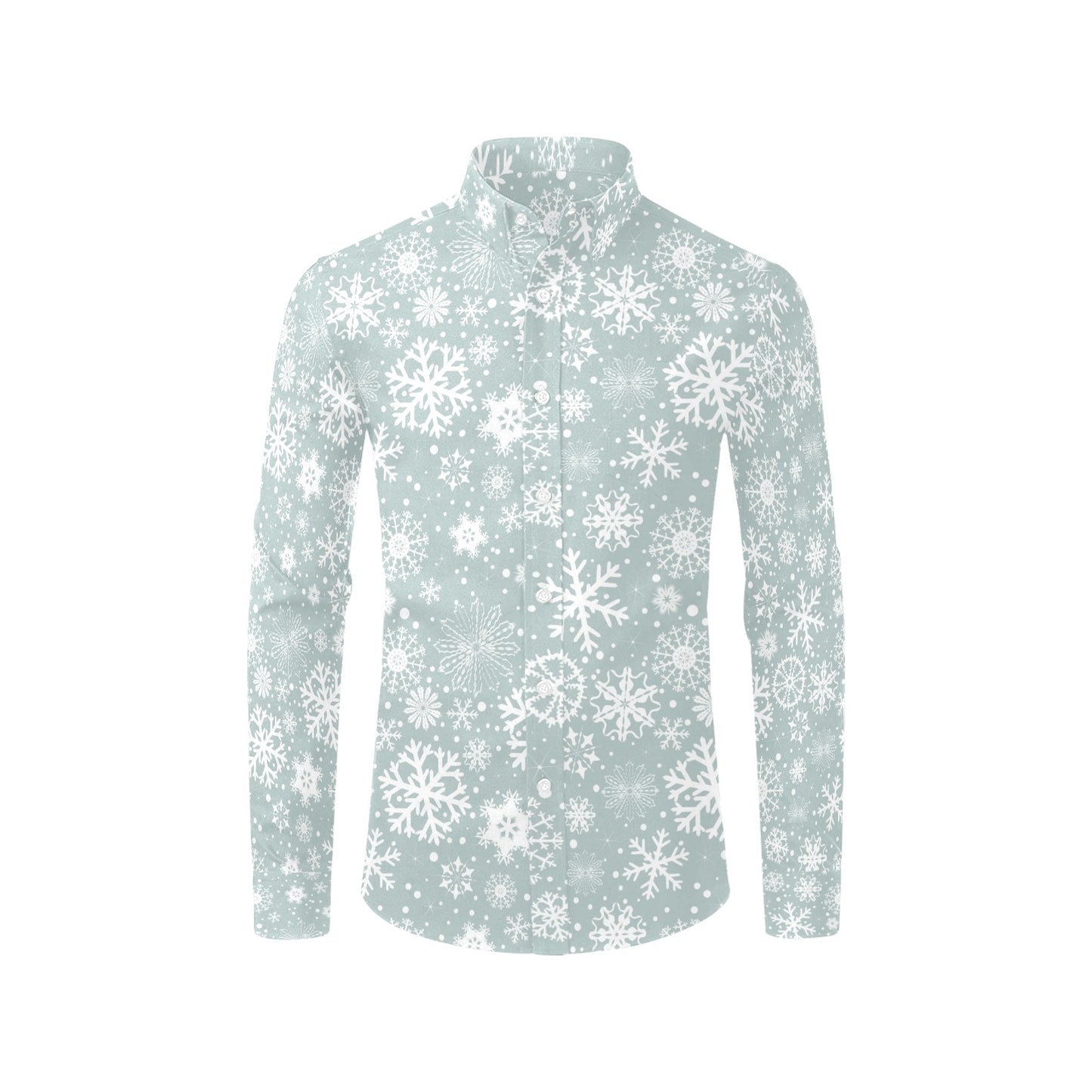 Snowflake Print Design LKS303 Men's Long Sleeve Dress Shirt