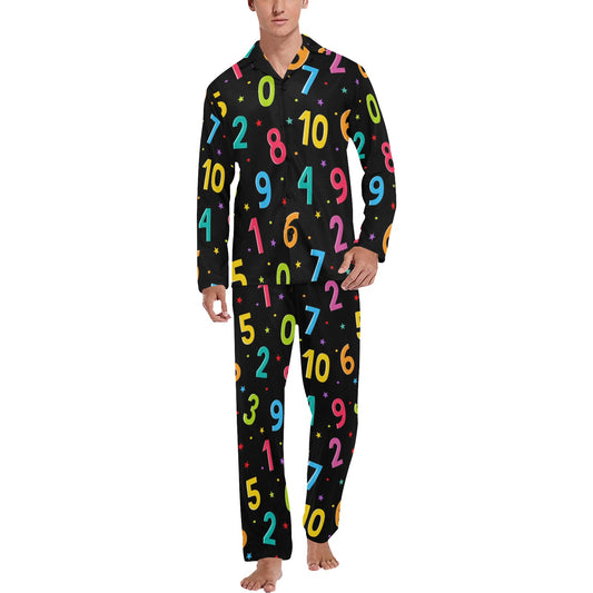 Number Pattern Print Design A04 Men's Long Pajama Set