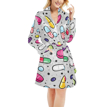 Pill Pattern Print Design A04 Women's Fleece Robe