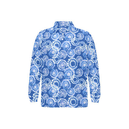 Tie Dye Blue Design Print Long Sleeve Polo Shirt For Men's